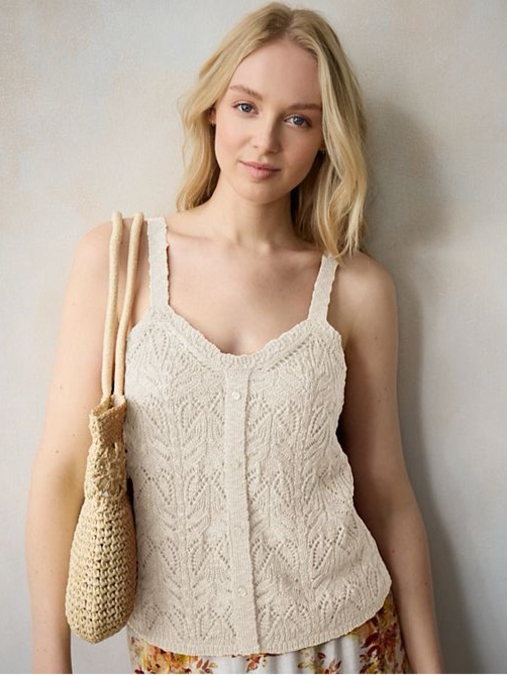 NWT LC Lauren Conrad Crochet Knit Tank Top XXL Beige Boho Cottagecore